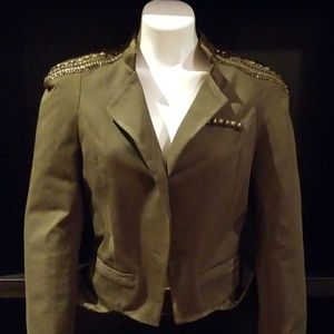La Rok Luxe Army Green Studded Jacket Large